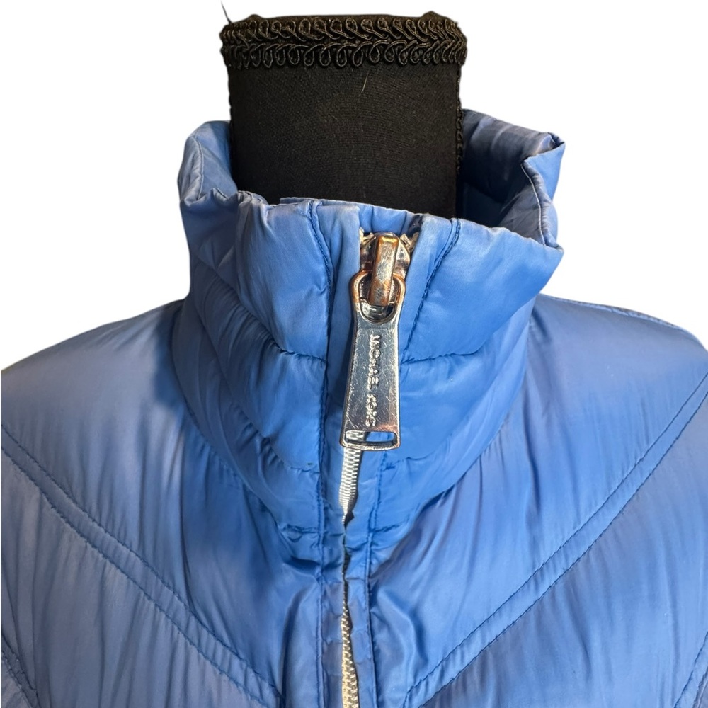 Michael Kors Women’s Blue Quilted Down Puffer Jacket with High Collar Size Large - Picture 3 of 10